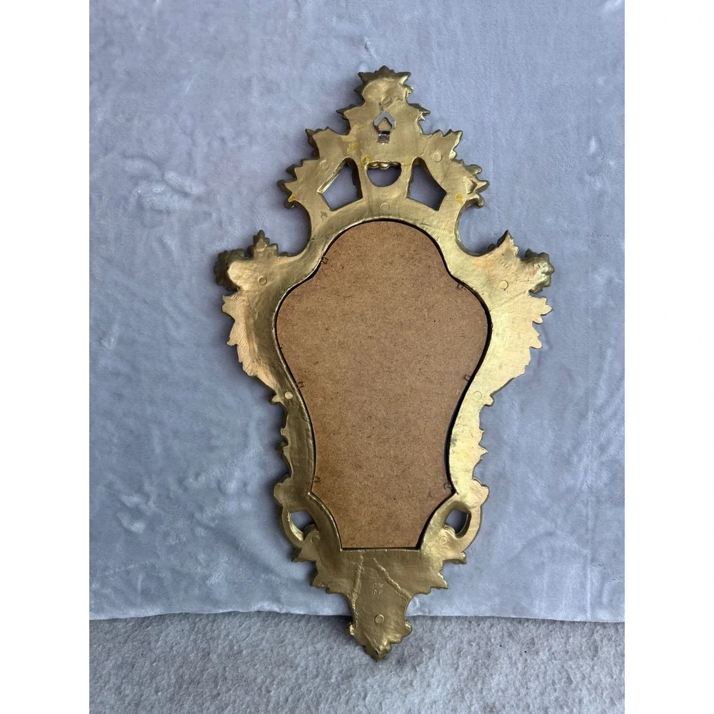 Vintage Gold Ornate Wall Mirror Baroque Rococo Style Floral Scroll 18.5x10.5in